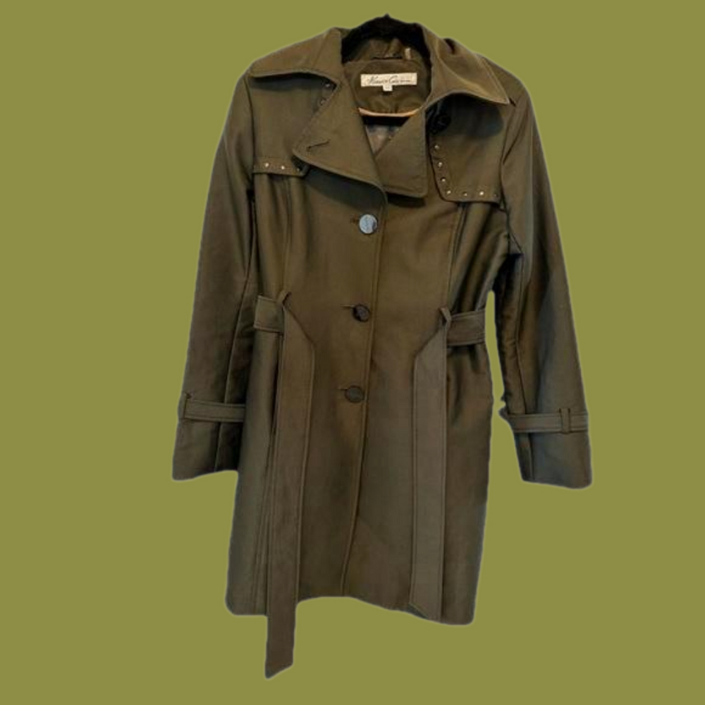 Kenneth Cole-New York belted trench coat dark green medium